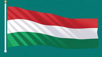 Flag of Hungary, Hungarian flag, flat vector style, on green background 