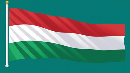 Obraz premium Flag of Hungary, Hungarian flag, flat vector style, on green background 