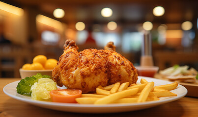 a delicious grilled chicken and french fries on plate