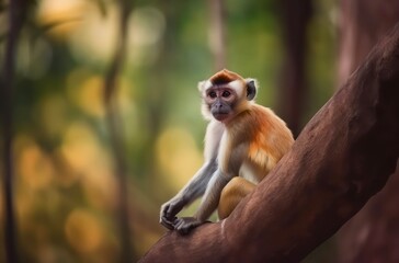 Fototapeta premium Small cute monkey sits on the tree branch.