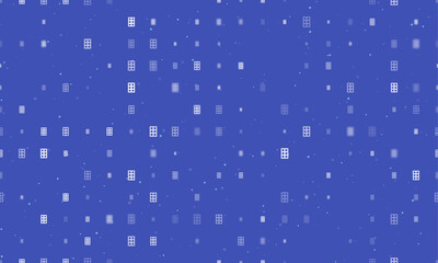 Seamless background pattern of evenly spaced white office building symbols of different sizes and opacity. Vector illustration on indigo background with stars