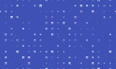 Seamless background pattern of evenly spaced white christmas fireplace symbols of different sizes and opacity. Vector illustration on indigo background with stars