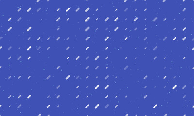 Seamless background pattern of evenly spaced white medical capsule symbols of different sizes and opacity. Vector illustration on indigo background with stars