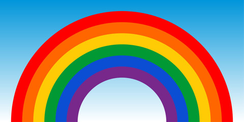 Rainbow in the colors of the gay flag on a sky background
