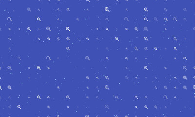 Seamless background pattern of evenly spaced white zoom in symbols of different sizes and opacity. Vector illustration on indigo background with stars