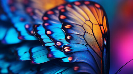 A marvelous close-up of splendidly vibrant butterfly wings in sharp clarity, perfect for nature admirers or fanciful design ideas. - obrazy, fototapety, plakaty