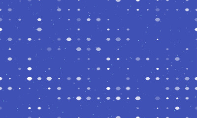 Seamless background pattern of evenly spaced white lemon symbols of different sizes and opacity. Vector illustration on indigo background with stars