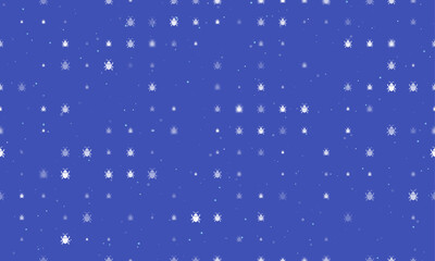 Seamless background pattern of evenly spaced white bug symbols of different sizes and opacity. Vector illustration on indigo background with stars