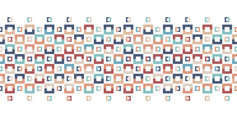 Colourful seamless vector pattern with simple geometric tiles in blue, red and orange. Modern playful background for fashion, interior design and wallpaper.