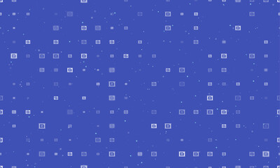 Seamless background pattern of evenly spaced white eSIM symbols of different sizes and opacity. Vector illustration on indigo background with stars
