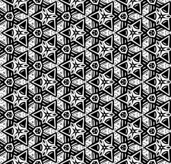 Black and white seamless abstract pattern. Background and backdrop. Grayscale ornamental design. Mosaic ornaments. Vector graphic illustration. EPS10.