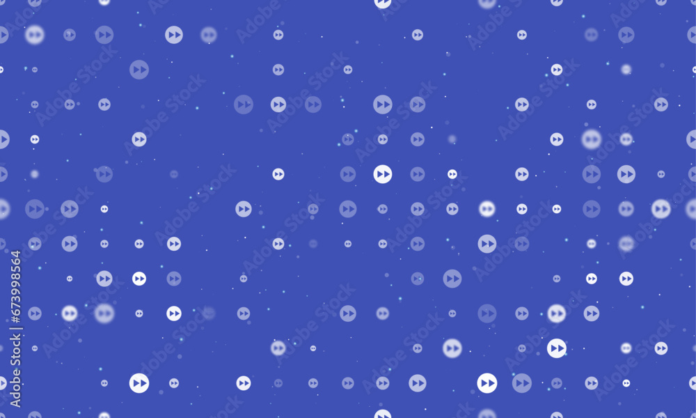 Poster seamless background pattern of evenly spaced white fast forward symbols of different sizes and opaci