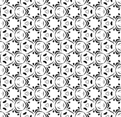 Black and white seamless abstract pattern. Background and backdrop. Grayscale ornamental design. Mosaic ornaments. Vector graphic illustration. EPS10.