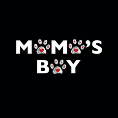 Mama's Boy text with doodle paw prints with heart