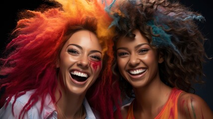 Obraz premium Happy Friends Having Fun Colorful Powder, Bright Background, Background Hd