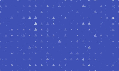 Seamless background pattern of evenly spaced white slippery road signs of different sizes and opacity. Vector illustration on indigo background with stars