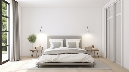 Fototapeta na wymiar Home mockup, Bedroom interior, Minimal for realistic