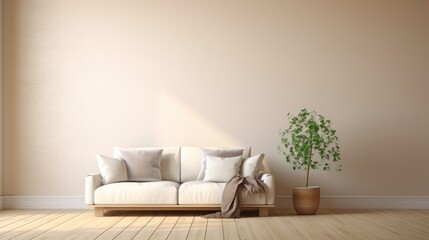 Morning-Lit Minimalist Living Room with Neutral-Toned Sofa