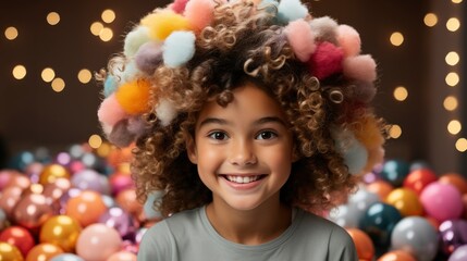 Fototapeta na wymiar Happy Little Girl Birthday Cap Holds, Bright Background, Background Hd