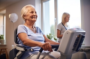 Fototapeta na wymiar Elderly woman undergoing rehabilitation