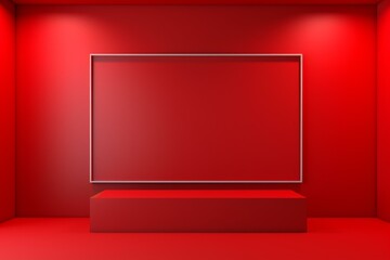 3D room with a red blank display board. Generative AI