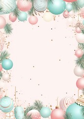 Naklejka na ściany i meble cartolina natalizia cornice addobbi natalizi rosa palle colorate fiocchi regali spazio scrittura