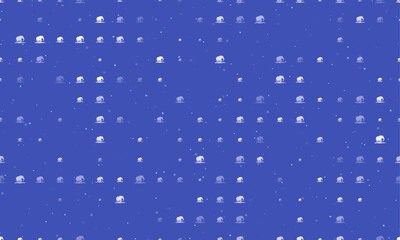 Seamless background pattern of evenly spaced white wild elephant symbols of different sizes and opacity. Vector illustration on indigo background with stars