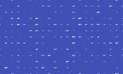 Seamless background pattern of evenly spaced white rhinoceros symbols of different sizes and opacity. Vector illustration on indigo background with stars