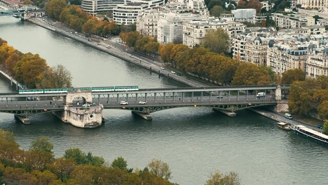 Footage above Paris during autumn time, View From Eiffel Tower.