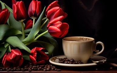 Fototapeta na wymiar Coffee and flowers