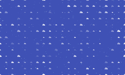 Seamless background pattern of evenly spaced white tractor symbols of different sizes and opacity. Vector illustration on indigo background with stars
