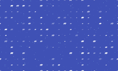 Seamless background pattern of evenly spaced white buffalo symbols of different sizes and opacity. Vector illustration on indigo background with stars