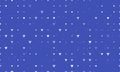 Seamless background pattern of evenly spaced white buffalo logos of different sizes and opacity. Vector illustration on indigo background with stars