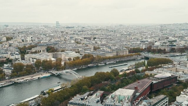 Footage above Paris during autumn time, View From Eiffel Tower.