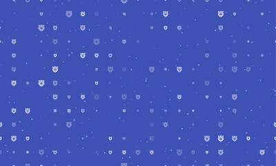 Obraz premium Seamless background pattern of evenly spaced white tiger head symbols of different sizes and opacity. Vector illustration on indigo background with stars