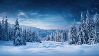 Photo of a Winter Wonderland: Serene, Snowy Landscape with Snow-Covered Trees