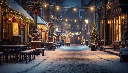 Photo of a Winter Wonderland: Festive Tables and Chairs Adorned with Christmas Lights