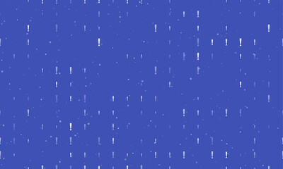 Seamless background pattern of evenly spaced white exclamation symbols of different sizes and opacity. Vector illustration on indigo background with stars