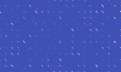 Seamless background pattern of evenly spaced white down arrows of different sizes and opacity. Vector illustration on indigo background with stars