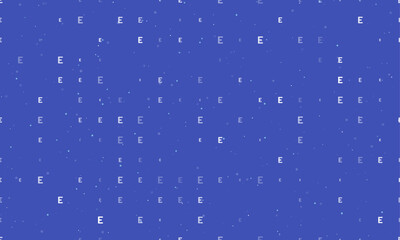Seamless background pattern of evenly spaced white capital letter E symbols of different sizes and opacity. Vector illustration on indigo background with stars