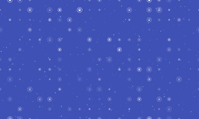 Seamless background pattern of evenly spaced white furry gender symbols of different sizes and opacity. Vector illustration on indigo background with stars