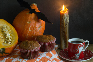 halloween pumpkin and coffee cup