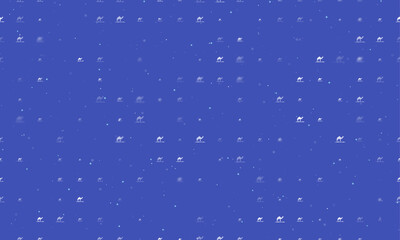 Seamless background pattern of evenly spaced white wild camel symbols of different sizes and opacity. Vector illustration on indigo background with stars