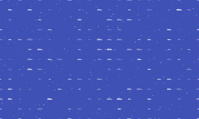 Seamless background pattern of evenly spaced white car symbols of different sizes and opacity. Vector illustration on indigo background with stars