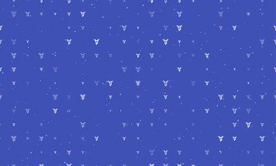 Seamless background pattern of evenly spaced white goat head symbols of different sizes and opacity. Vector illustration on indigo background with stars