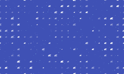 Seamless background pattern of evenly spaced white funny frogs of different sizes and opacity. Vector illustration on indigo background with stars