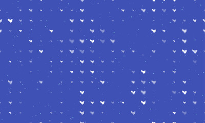 Seamless background pattern of evenly spaced white bird symbols of different sizes and opacity. Vector illustration on indigo background with stars
