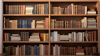 a wooden bookshelf filled with books