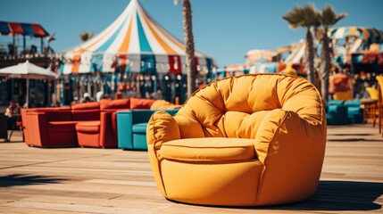 Fototapeta premium Open Air Cinema Colorful Bean Bag, Bright Background, Background Hd