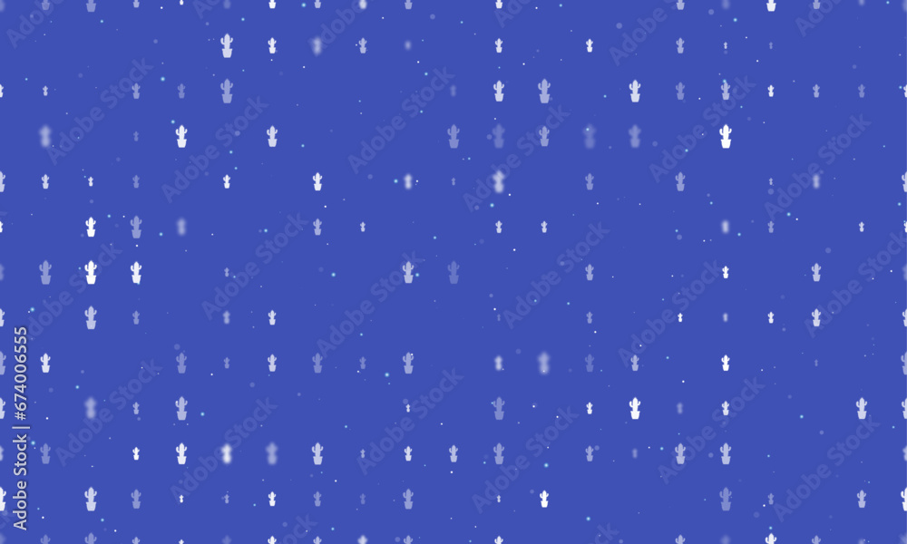 Poster seamless background pattern of evenly spaced white cactus symbols of different sizes and opacity. ve